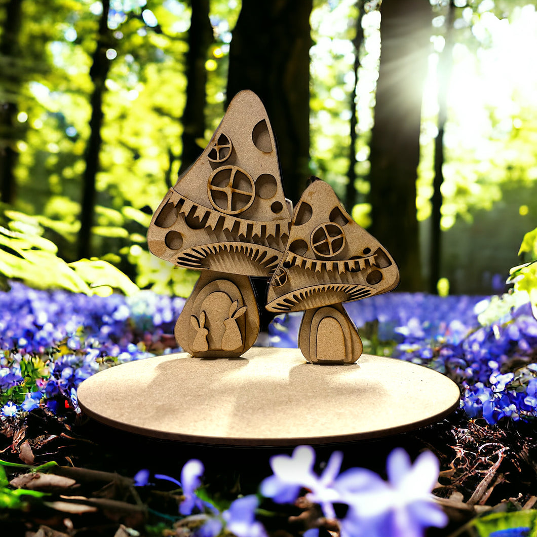 OL4461 - Freestanding woodland toadstool/ mushroom scene - Olifantjie - Wooden - MDF - Lasercut - Blank - Craft - Kit - Mixed Media - UK