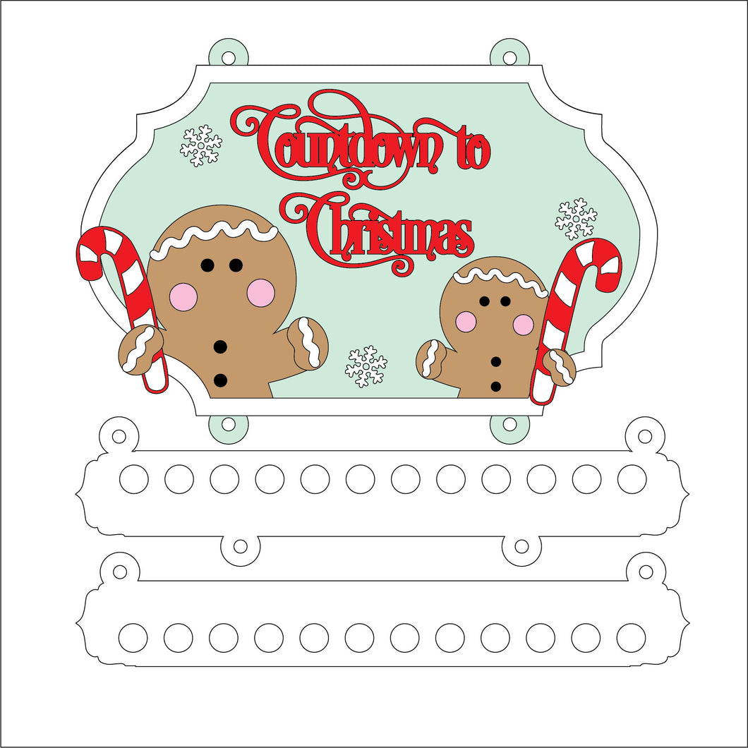 OL5247 - MDF Candy Cane Farmhouse Christmas Countdown Hanging Plaque -  Gingerbreads - Olifantjie - Wooden - MDF - Lasercut - Blank - Craft - Kit - Mixed Media - UK