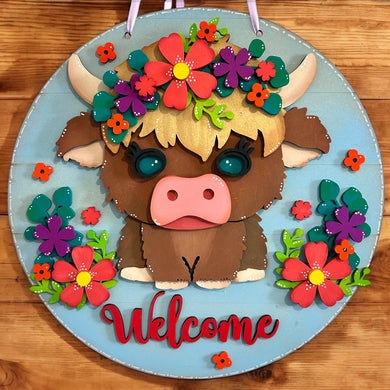 Workshop - 29th June 2025 Morning Session - Large Highland Cow Flower Plaque - Olifantjie - Wooden - MDF - Lasercut - Blank - Craft - Kit - Mixed Media - UK