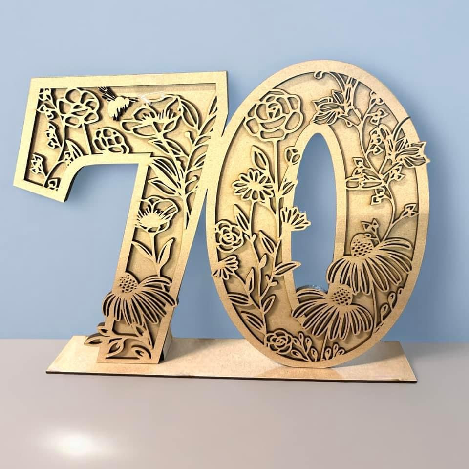 OL5103 - MDF Large Themed Split Layered  optional Personalisation and stand  Letter or number  - Wild flowers - Olifantjie - Wooden - MDF - Lasercut - Blank - Craft - Kit - Mixed Media - UK