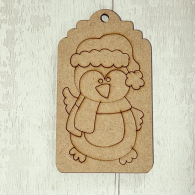 NO876 - MDF 2 Sizes  Christmas Hanging Bauble - Engraved Christmas Tag - Penguin