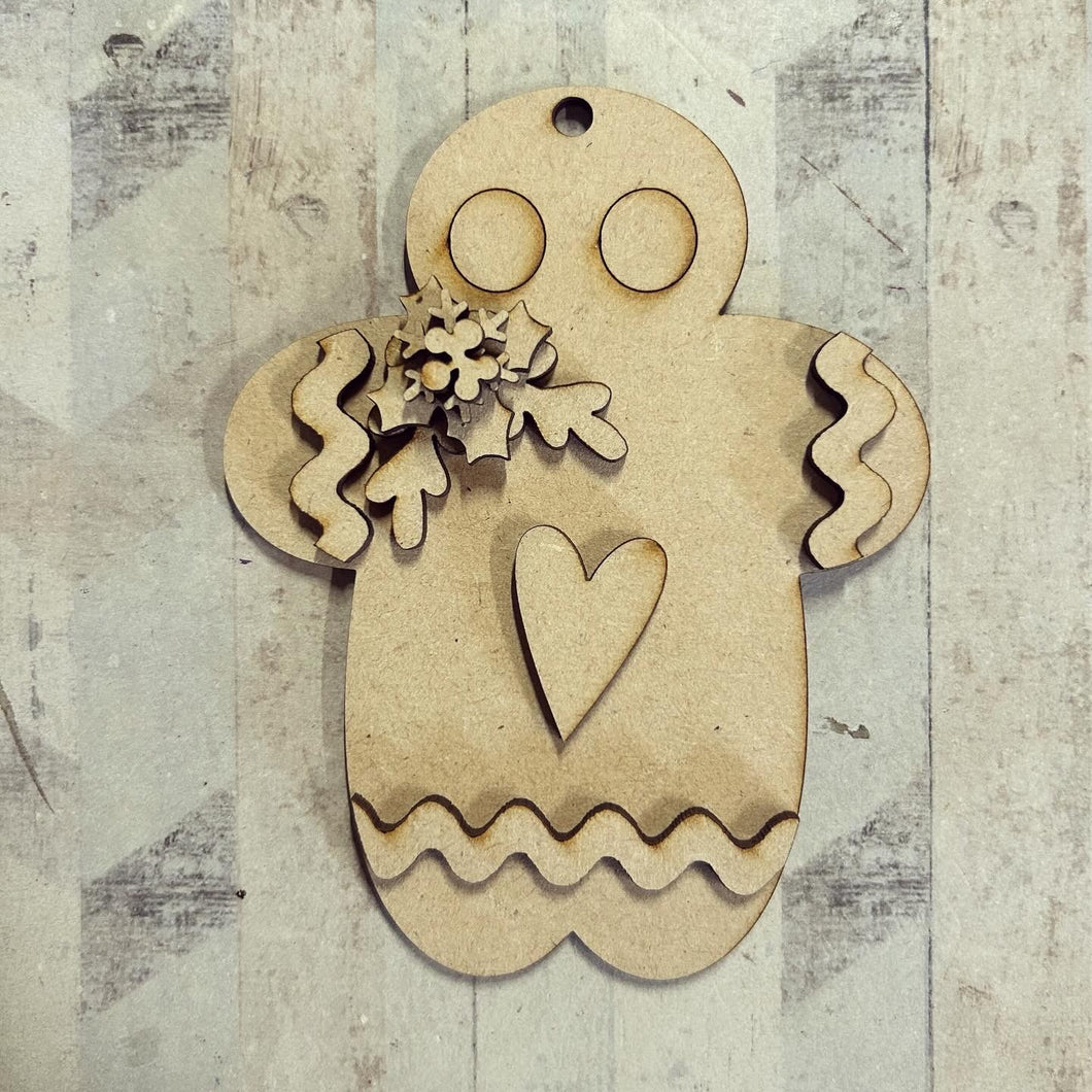 NO071 - MDF 2 Sizes Primitive Gingerbread  Christmas Hanging Bauble - Olifantjie - Wooden - MDF - Lasercut - Blank - Craft - Kit - Mixed Media - UK