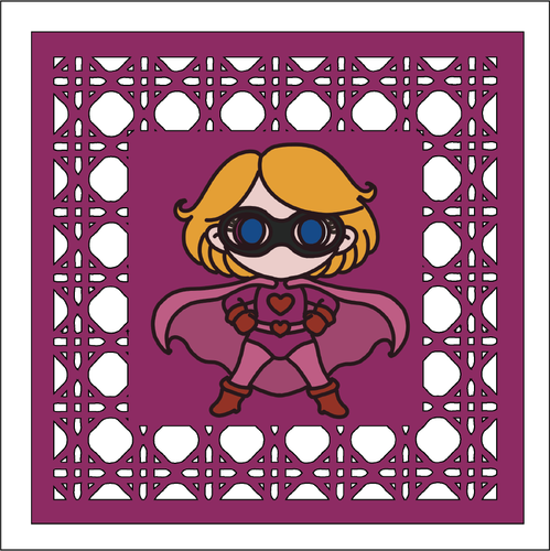 OL5897 - MDF Rattan effect square plaque with backing Superhero doodle - 4 - Olifantjie - Wooden - MDF - Lasercut - Blank - Craft - Kit - Mixed Media - UK