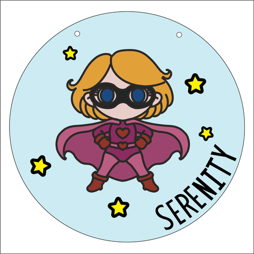 OL5922 - MDF Layered Personalised Round Doodle plaque large - Super Hero 4 - Olifantjie - Wooden - MDF - Lasercut - Blank - Craft - Kit - Mixed Media - UK