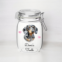 UV197 - Personalised Dog Treat UVDTF Decal with optional Heart colour -  Dappled Silver Dachshund - Olifantjie - Wooden - MDF - Lasercut - Blank - Craft - Kit - Mixed Media - UK