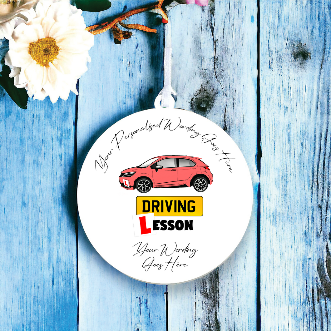 UV553 - Acrylic and UVDTF Personalised Round Hanging - Driving lesson new driver - Olifantjie - Wooden - MDF - Lasercut - Blank - Craft - Kit - Mixed Media - UK