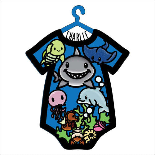 OL4630 - MDF Doodle layered personalised baby grow - Under the Sea Sea life - Olifantjie - Wooden - MDF - Lasercut - Blank - Craft - Kit - Mixed Media - UK