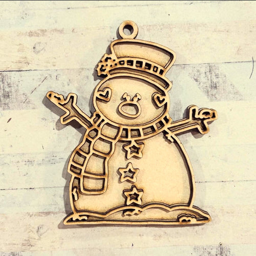 NO432 - MDF Doodle Christmas  theme Hanging - Snowman  - With or Without Banner - Olifantjie - Wooden - MDF - Lasercut - Blank - Craft - Kit - Mixed Media - UK