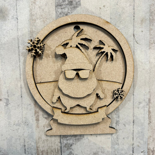 OL6088 - MDF Beach Santa Christmas Bauble Snow Globe - Olifantjie - Wooden - MDF - Lasercut - Blank - Craft - Kit - Mixed Media - UK