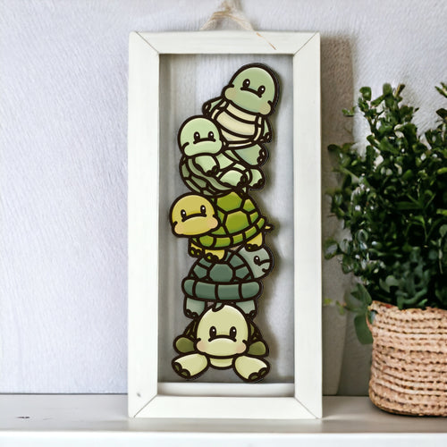 OL4599 - MDF doodle verticle stacked cute animals - Tortoise - Olifantjie - Wooden - MDF - Lasercut - Blank - Craft - Kit - Mixed Media - UK