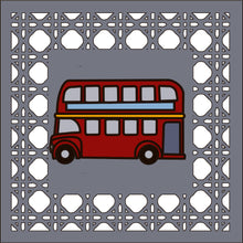 OL4385 - MDF Rattan effect square plaque with vehicle doodle - Bus - Olifantjie - Wooden - MDF - Lasercut - Blank - Craft - Kit - Mixed Media - UK