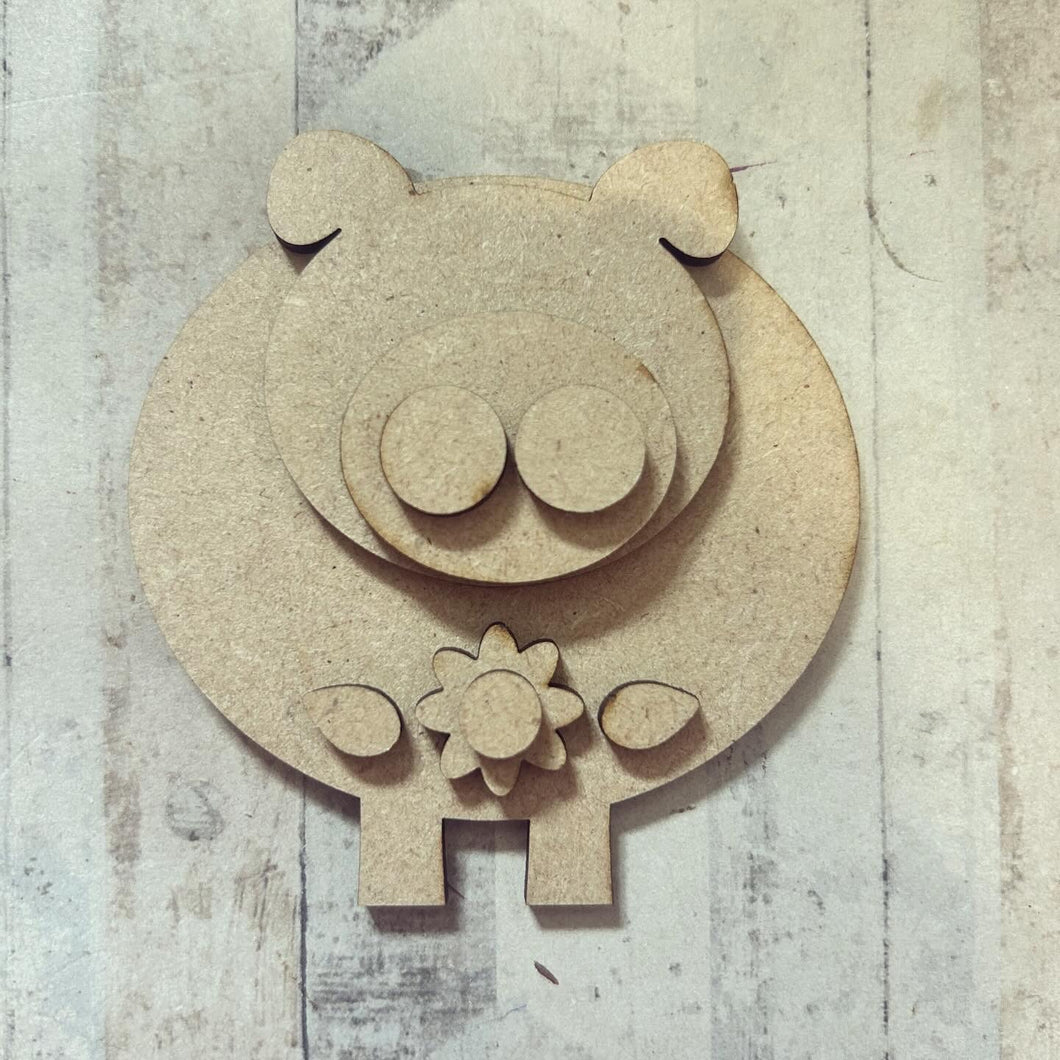 NO015 - MDF Magnet Size Full Pig Daisy - Olifantjie - Wooden - MDF - Lasercut - Blank - Craft - Kit - Mixed Media - UK