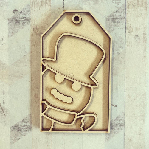 OL3649 - MDF Christmas Doodle Tag Hanging - Snowman 2 - Olifantjie - Wooden - MDF - Lasercut - Blank - Craft - Kit - Mixed Media - UK