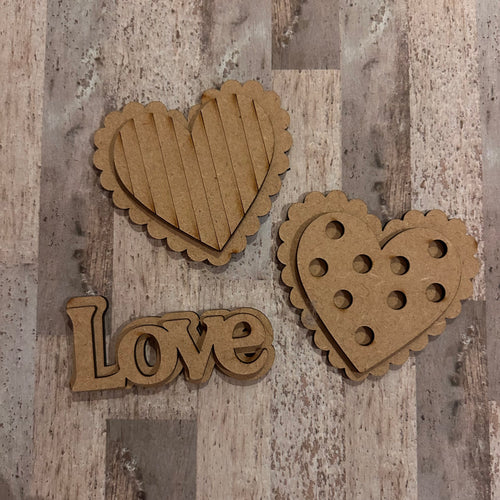 NO858 - MDF Magnet Size Valentine Love Hearts set of 3 - Olifantjie - Wooden - MDF - Lasercut - Blank - Craft - Kit - Mixed Media - UK