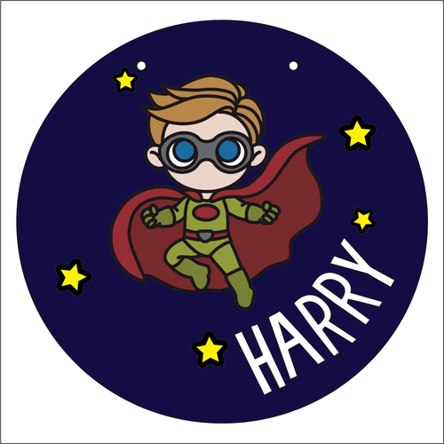 OL5923 - MDF Layered Personalised Round Doodle plaque large - Super Hero 5 - Olifantjie - Wooden - MDF - Lasercut - Blank - Craft - Kit - Mixed Media - UK