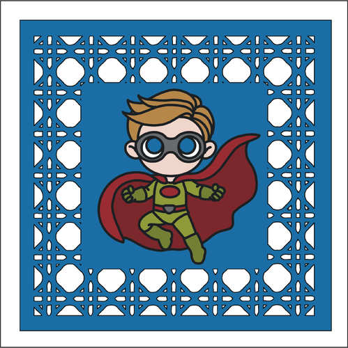 OL5898 - MDF Rattan effect square plaque with backing Superhero doodle - 5 - Olifantjie - Wooden - MDF - Lasercut - Blank - Craft - Kit - Mixed Media - UK