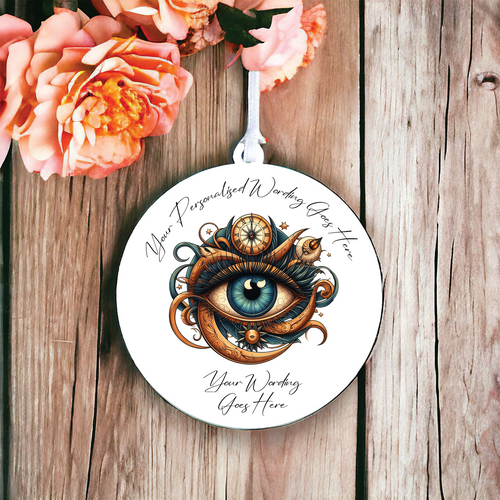 UV554 - Acrylic and UVDTF Personalised Round Hanging - Steampunk Eye 1 - Olifantjie - Wooden - MDF - Lasercut - Blank - Craft - Kit - Mixed Media - UK