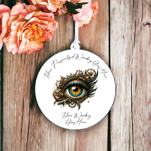 UV557 - Acrylic and UVDTF Personalised Round Hanging - Steampunk Eye 4 - Olifantjie - Wooden - MDF - Lasercut - Blank - Craft - Kit - Mixed Media - UK