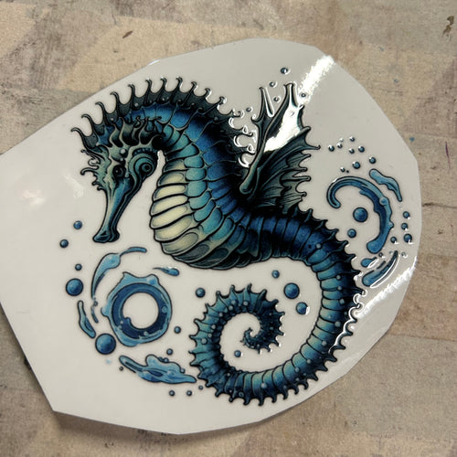 UV292 - UVDTF - Blue Seahorse - nautical sea theme - Olifantjie - Wooden - MDF - Lasercut - Blank - Craft - Kit - Mixed Media - UK