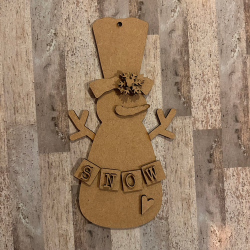 NO854 - MDF Snow Snowman Christmas hanging decoration - 2 sizes - Olifantjie - Wooden - MDF - Lasercut - Blank - Craft - Kit - Mixed Media - UK