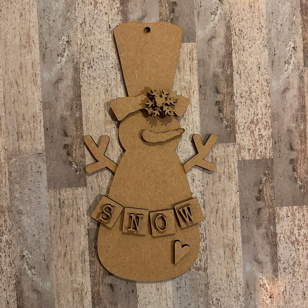 NO854 - MDF Snow Snowman Christmas hanging decoration - 2 sizes - Olifantjie - Wooden - MDF - Lasercut - Blank - Craft - Kit - Mixed Media - UK