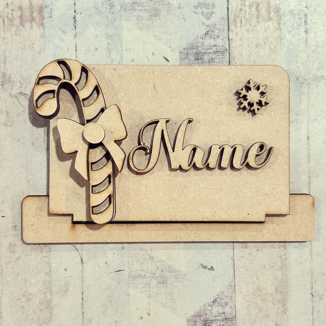 OL5512 - MDF Personalised Freestanding Table Setting Place Name - Christmas Candy Cane - Olifantjie - Wooden - MDF - Lasercut - Blank - Craft - Kit - Mixed Media - UK