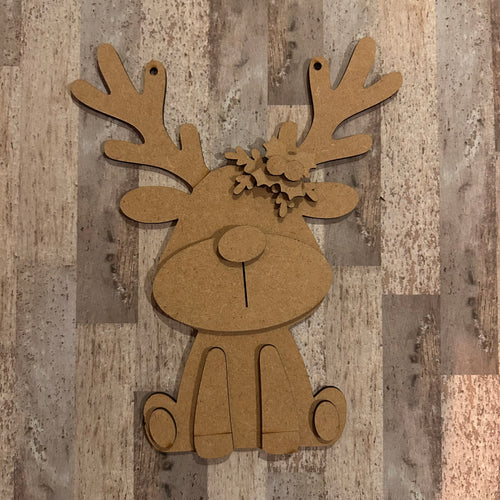 NO853 - MDF hanging Sitting Moose Reindeer Christmas decoration - 2 sizes - Olifantjie - Wooden - MDF - Lasercut - Blank - Craft - Kit - Mixed Media - UK