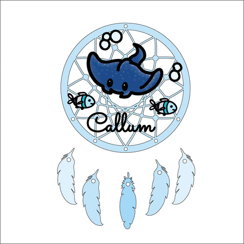 DC117 - MDF Doodle Dream Catcher - with Initial or Wording - Manta ray Stingray - Olifantjie - Wooden - MDF - Lasercut - Blank - Craft - Kit - Mixed Media - UK