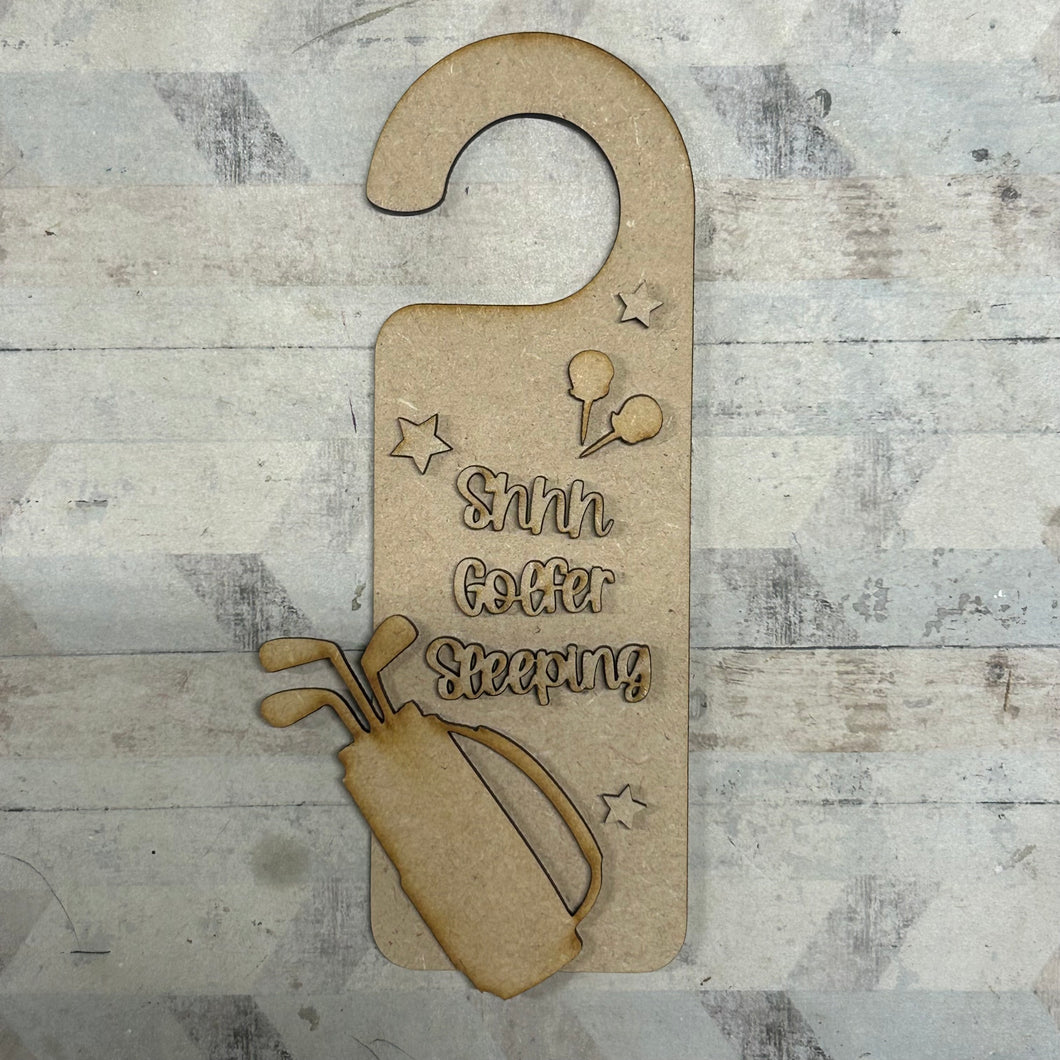 DH024 - Door Hanger - Shhh Golfer sleeping theme - Olifantjie - Wooden - MDF - Lasercut - Blank - Craft - Kit - Mixed Media - UK