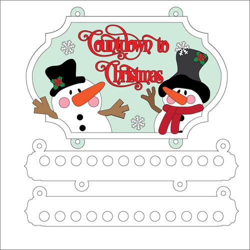 OL5249 - MDF Candy Cane Farmhouse Christmas Countdown Hanging Plaque -  Snowmen - Olifantjie - Wooden - MDF - Lasercut - Blank - Craft - Kit - Mixed Media - UK