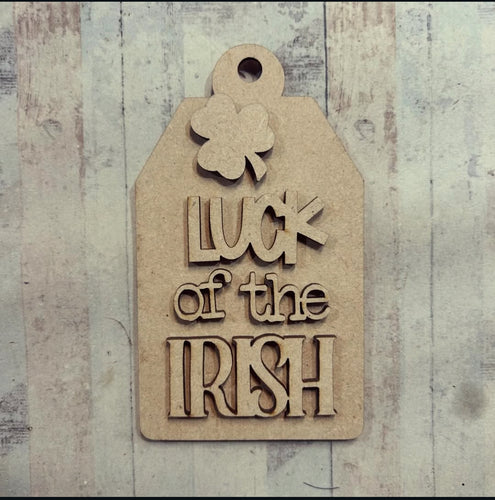 NO545 - MDF 2 Sizes Luck of the Irish Tag Hanging - Olifantjie - Wooden - MDF - Lasercut - Blank - Craft - Kit - Mixed Media - UK