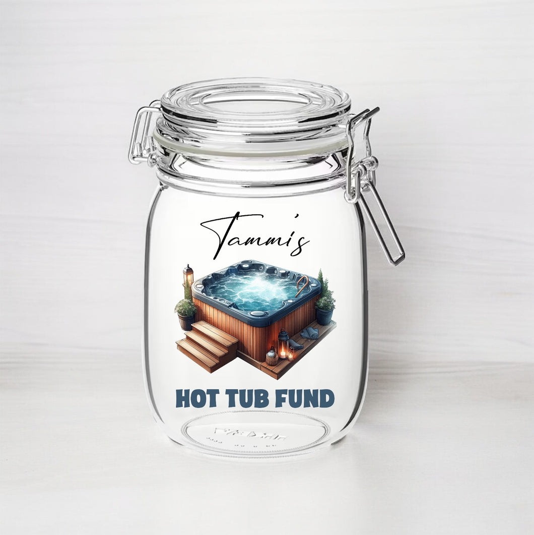 UV241 - Personalised Fund Jar UVDTF Decal - Hot Tub Fund - Olifantjie - Wooden - MDF - Lasercut - Blank - Craft - Kit - Mixed Media - UK