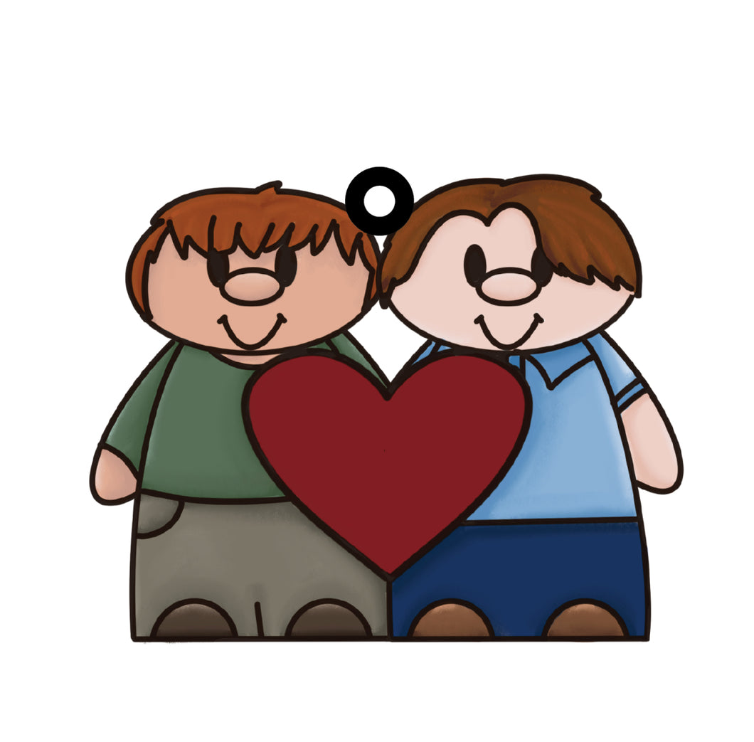 OL4251 - MDF Naive Figures 12.5cm Doodle Hanging  Heart - 2 Males - Olifantjie - Wooden - MDF - Lasercut - Blank - Craft - Kit - Mixed Media - UK