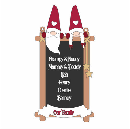 OL3958 - MDF Large Gnome Personalised Family Plaque - Optional Genders and Hangings - Olifantjie - Wooden - MDF - Lasercut - Blank - Craft - Kit - Mixed Media - UK