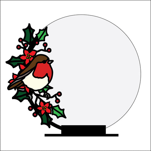 OL4365 - MDF Floral Circle - Freestanding or Hanging/no holes - Acrylic white, or clear or MDF Circle - Christmas Robin Doodle - Olifantjie - Wooden - MDF - Lasercut - Blank - Craft - Kit - Mixed Media - UK