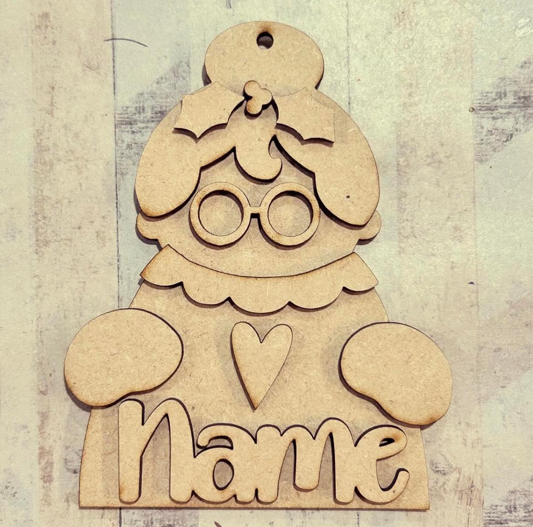 NO401 - MDF 2 Sizes Personalised Christmas Hanging Bauble - Mrs Claus - Olifantjie - Wooden - MDF - Lasercut - Blank - Craft - Kit - Mixed Media - UK