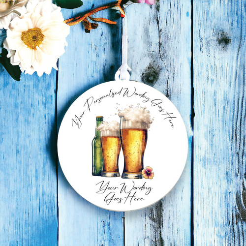 UV588 - Acrylic and UVDTF Personalised Round Hanging - Alcohol Beer Pint - Olifantjie - Wooden - MDF - Lasercut - Blank - Craft - Kit - Mixed Media - UK