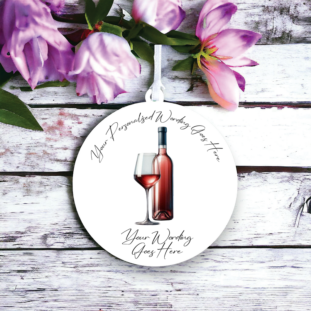 UV592 - Acrylic and UVDTF Personalised Round Hanging - Wine - Olifantjie - Wooden - MDF - Lasercut - Blank - Craft - Kit - Mixed Media - UK