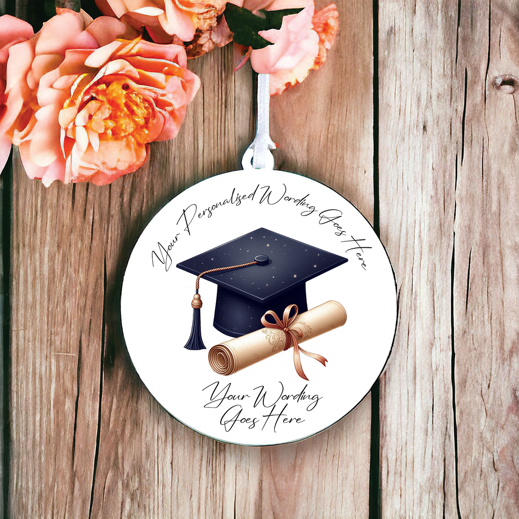 UV594 - Acrylic and UVDTF Personalised Round Hanging - Graduation cap and scroll - Olifantjie - Wooden - MDF - Lasercut - Blank - Craft - Kit - Mixed Media - UK