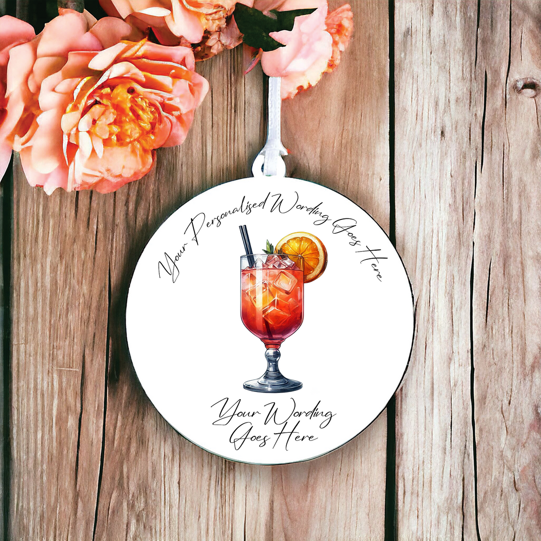 UV595 - Acrylic and UVDTF Personalised Round Hanging - Cocktail - Olifantjie - Wooden - MDF - Lasercut - Blank - Craft - Kit - Mixed Media - UK