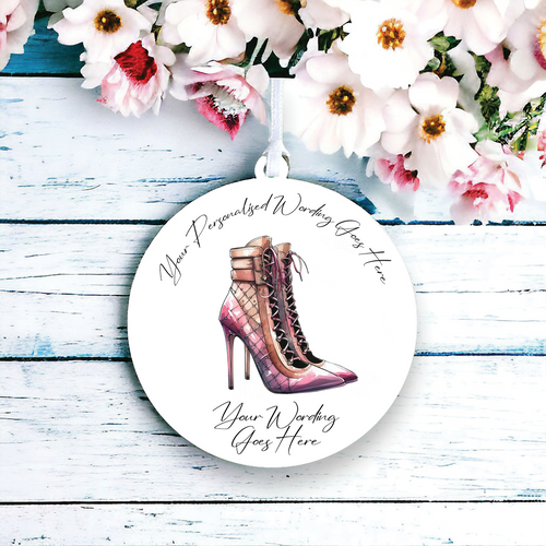 UV599 - Acrylic and UVDTF Personalised Round Hanging - High Heeled Shoes 1 - Olifantjie - Wooden - MDF - Lasercut - Blank - Craft - Kit - Mixed Media - UK