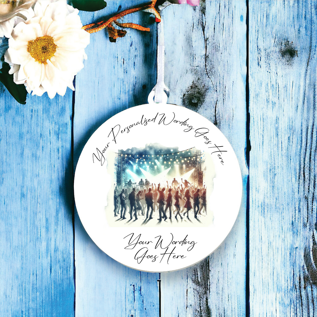 UV601 - Acrylic and UVDTF Personalised Round Hanging - Party Scene - Olifantjie - Wooden - MDF - Lasercut - Blank - Craft - Kit - Mixed Media - UK