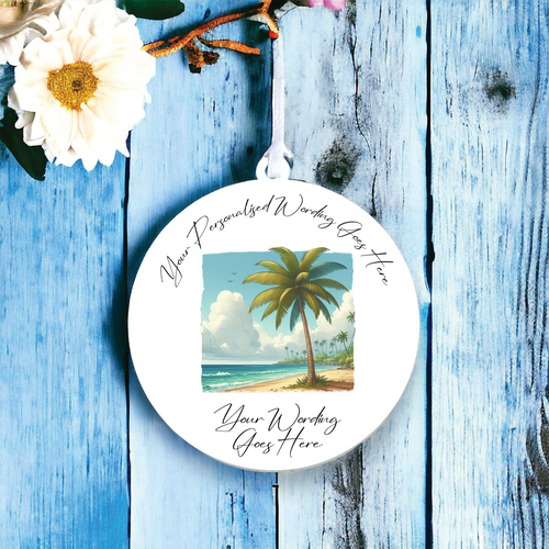 UV607 - Acrylic and UVDTF Personalised Round Hanging - Travelling Holiday Scene - Olifantjie - Wooden - MDF - Lasercut - Blank - Craft - Kit - Mixed Media - UK