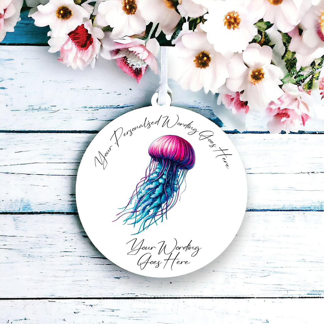 UV571 - Acrylic and UVDTF Personalised Round Hanging - Tropical Sea Jellyfish - Olifantjie - Wooden - MDF - Lasercut - Blank - Craft - Kit - Mixed Media - UK