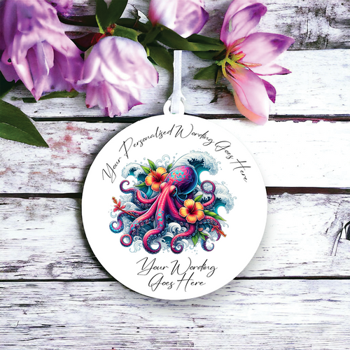 UV575 - Acrylic and UVDTF Personalised Round Hanging - Tropical Sea Octopus - Olifantjie - Wooden - MDF - Lasercut - Blank - Craft - Kit - Mixed Media - UK