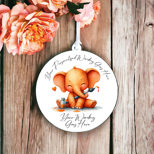 UV576 - Acrylic and UVDTF Personalised Round Hanging - Oli Elephant Paintbrush - Olifantjie - Wooden - MDF - Lasercut - Blank - Craft - Kit - Mixed Media - UK