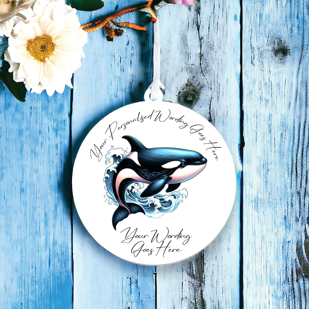 UV577 - Acrylic and UVDTF Personalised Round Hanging - Tropical Sea Orca - Olifantjie - Wooden - MDF - Lasercut - Blank - Craft - Kit - Mixed Media - UK