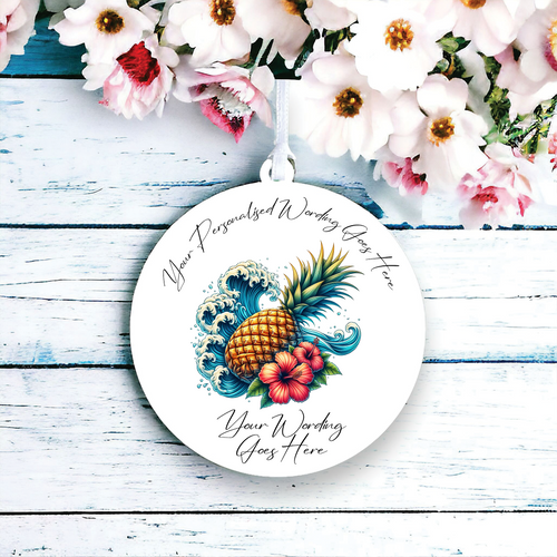 UV579 - Acrylic and UVDTF Personalised Round Hanging - Tropical Sea Pineapple - Olifantjie - Wooden - MDF - Lasercut - Blank - Craft - Kit - Mixed Media - UK