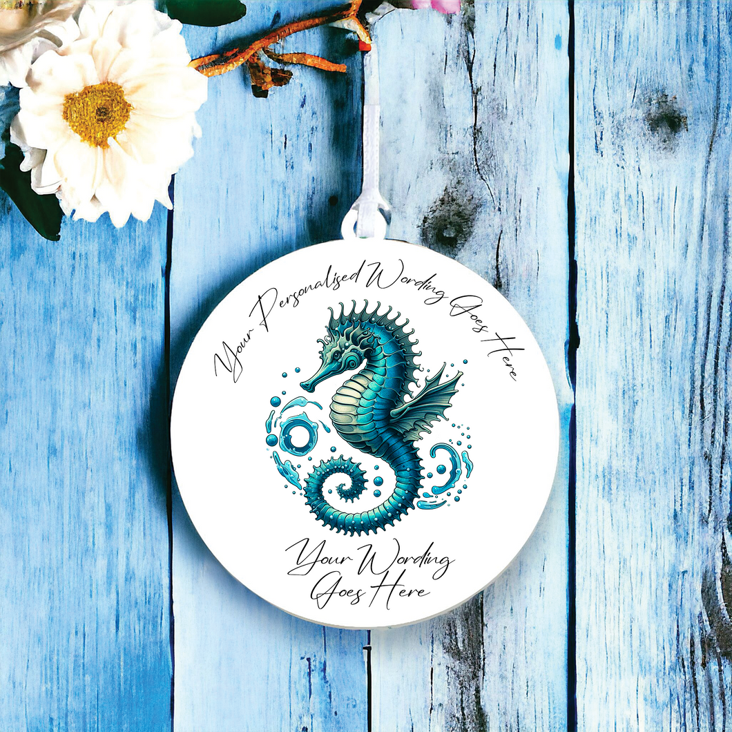 UV580 - Acrylic and UVDTF Personalised Round Hanging - Tropical Sea Seahorse - Olifantjie - Wooden - MDF - Lasercut - Blank - Craft - Kit - Mixed Media - UK