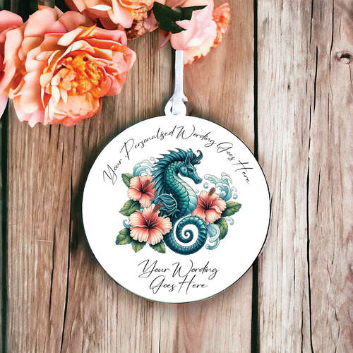 UV581 - Acrylic and UVDTF Personalised Round Hanging - Tropical Sea Seahorse B - Olifantjie - Wooden - MDF - Lasercut - Blank - Craft - Kit - Mixed Media - UK